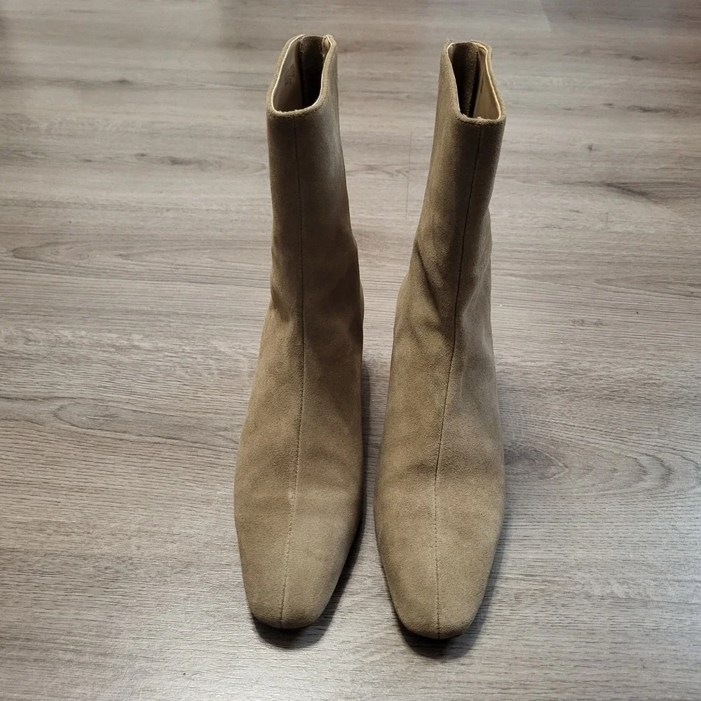 Ann Taylor Womens Tan Suede Square Toe Low Block Heel Ankle‎ Boots Size 5 Mod